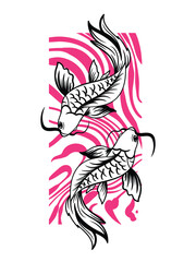 koi fish illustration design for sukajan is mean japan traditional cloth or t-shirt with digital hand drawn Embroidery Men T-shirts Summer Casual Short Sleeve Hip Hop T Shirt Streetwear