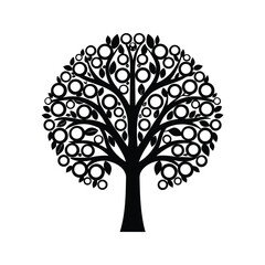 Round bubble tree icon silhouette vector with white background