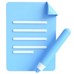 Fototapeta premium Blue Note Pad Pen Icon on White Simple Design