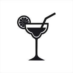 Cocktail Glass with Lemon and Straw Icon, cocktail glass symbol