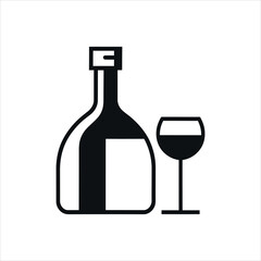 Bottle and Wine Glass Icon in Black and White, wine glass clipart,