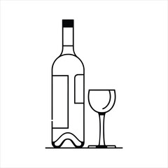 Wine Bottle and Glass Line Art Illustration
