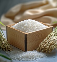 wooden box of rice 