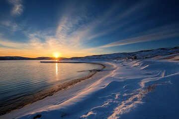 Tranquil Sunset Over the Sea: Iqaluit, Nunavut's Stunning Landscape with Vibrant Clouds and Blue Waters