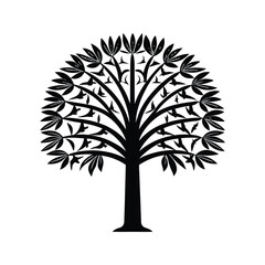 Tree with birds flying icon silhouette vector with white background