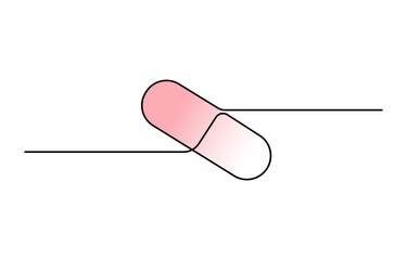 Continuous one line drawing of medicine set with pills pharmaceutical components and capsules  vector illustration, with transparent background editable stroke.