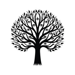 Tree with eyes icon silhouette vector with white background