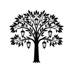 Obraz premium Tree with lanterns icon silhouette vector with white background