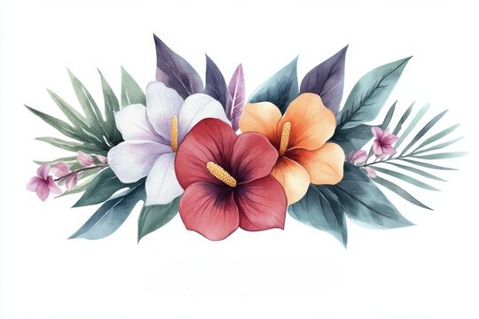 watercolor hibiscus flowers arrangement on white background clip art preview