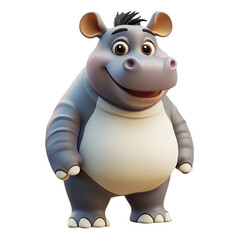 Naklejka premium Adorable 3D Rendered Cartoon Hippopotamus with Transparent Background