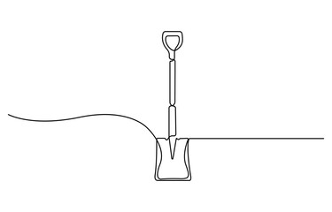 Continuous single line drawing of shovel vector illustration.