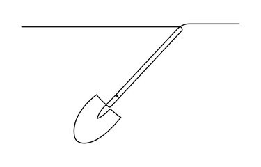Continuous single line drawing of shovel vector illustration.