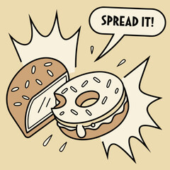 Bagel with Cream Cheese and “SPREAD IT!” Text