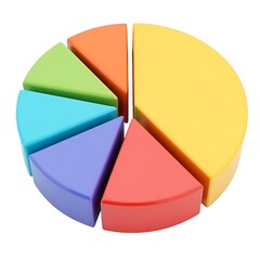 Colorful 3D pie chart on white data visualization segments infographic