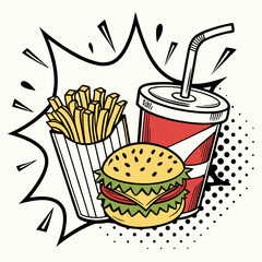Pop Art Fast Food Combo – Burger, Fries, and Cola