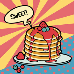 Pop Art Stack of Pancakes with Syrup Splash