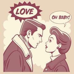 Retro Love Couple with Halftone Effect
