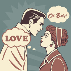 Retro Love Couple with Halftone Effect