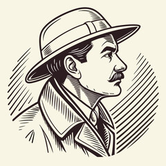 Vintage-Inspired Gentleman Portrait in Etching Style