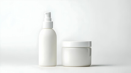 White Cosmetic Bottles And Jar On White Background