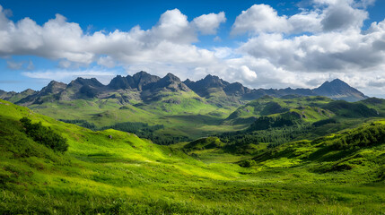 Fototapeta premium Scenic View Of Green Valley With Mountains