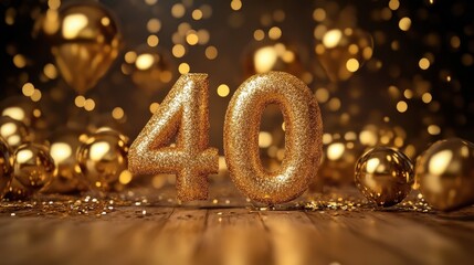 Joyous 40th Anniversary Celebration: Festive Gold Birthday Background for a Memorable Party