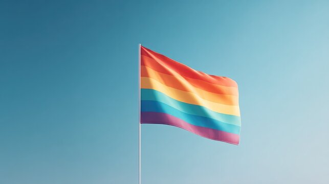 solitary rainbow flag fluttering against clear vibrant sky
