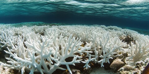 Impact of Climate Change: Bleached and Lifeless Coral on Australia's Great Barrier Reef