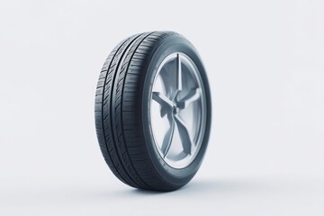 Obraz premium minimalistic composition features single tire standing upright against light uniform background