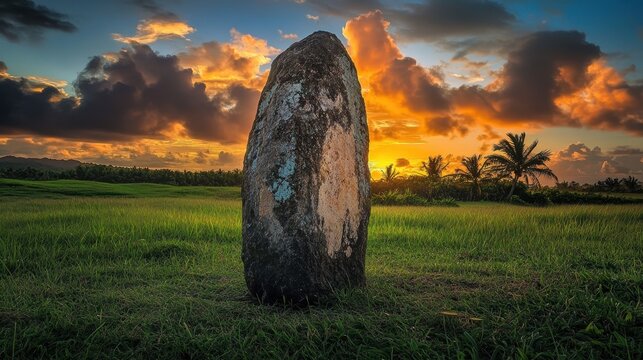 Sunset Glow of Ancient Latte Stones: A Cultural Icon of Guam's Architectural Heritage