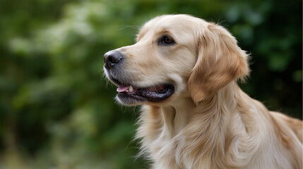 Close-Up of Golden Retriever with Flowing Fur in Summer Background