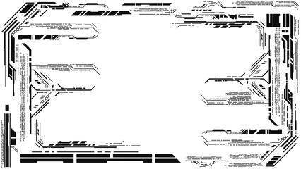 Black and white Cybernetic techno background PNG. Futuristic frame with abstract geometric elements. Abstract technological design in cyberpunk style digital graphics high tech interface of the future