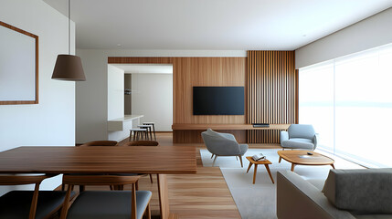 Fototapeta premium Modern Open Plan Living Room With Wooden Accents