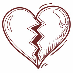 Hand-drawn heart, broken heart symbol, sketchy style