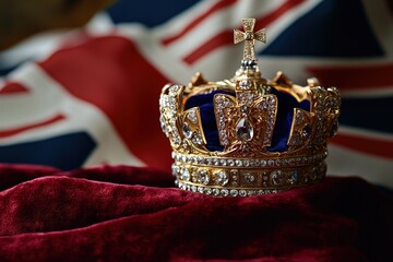 king charles, england king, British flag and crown, illustration of Crown Jewels of the United Kingdom. Ceremony of crowning the king Charles