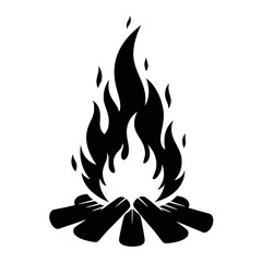 Campfire Silhouette Icon, Black and White Bonfire Flame Vector Illustration