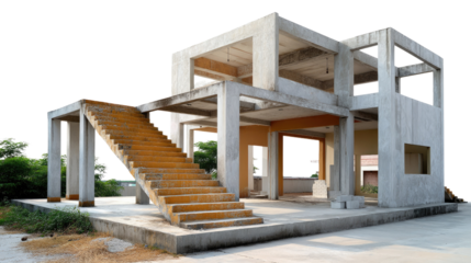 Architectural Framework: An image that captures the raw essence of a building, where the concrete structure stands exposed, revealing its essential framework and design.