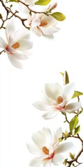 Fototapeta premium Colorful Magnolia Border: Elegant Floral Decoration for Holiday Backgrounds