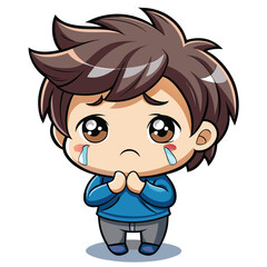Obraz premium Sad cartoon boy with tears