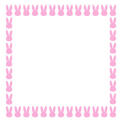 Square vector frame with pink bunny heads. Cute pastel rabbit silhouette border in pink color for Easter designs, spring cards, baby invitations and festive templates. 