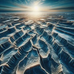 Fototapeta premium Frost Heave Field Ground surface buckling and cracking from froz