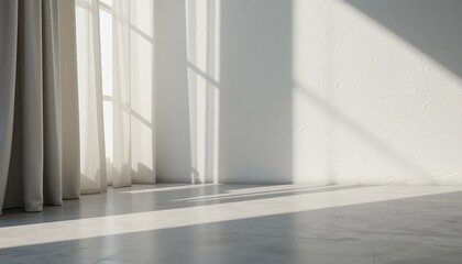 Obraz premium Natural light streaming through sheer curtains in modern interior space minimalist design calm atmosphere photography artistic perspective