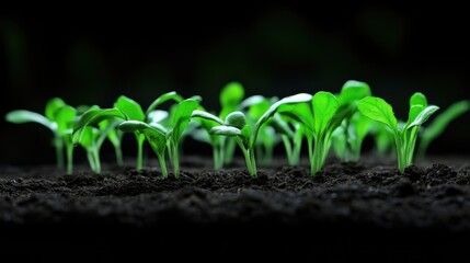 New growth emerging from soil.  Young plants sprout