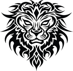 Tribal Lion Head Tattoo Design Black and White Vector Illustration