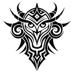 Tribal Owl Tattoo Design Black Ink Graphic Illustration