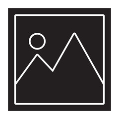 Photo Crop Icon,graphic design,Black and white vector illustration of a photo crop icon. The image displays a landscape with mountains and a sun inside the frame of the crop tool.,
