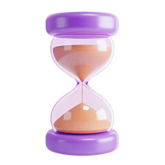 purple hourglass with sand 3d render icon in cartoon plastic style minimal isolated on transparent white background, clipping path