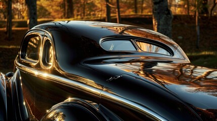 Vintage black coupe detailed view classic car