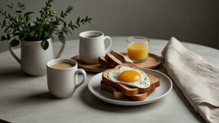Rustic Breakfast Table with Egg on Toast