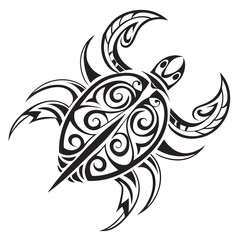 Stylized Tribal Turtle Design Black and White Vector Illustration
